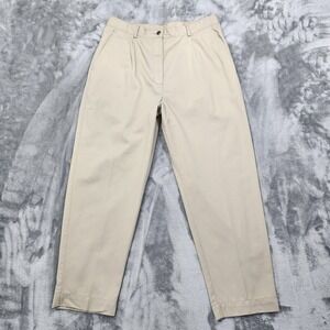 Vintage LL Bean Pants Womens 16P PETITE Beige Pleated High Rise Tapered Chino